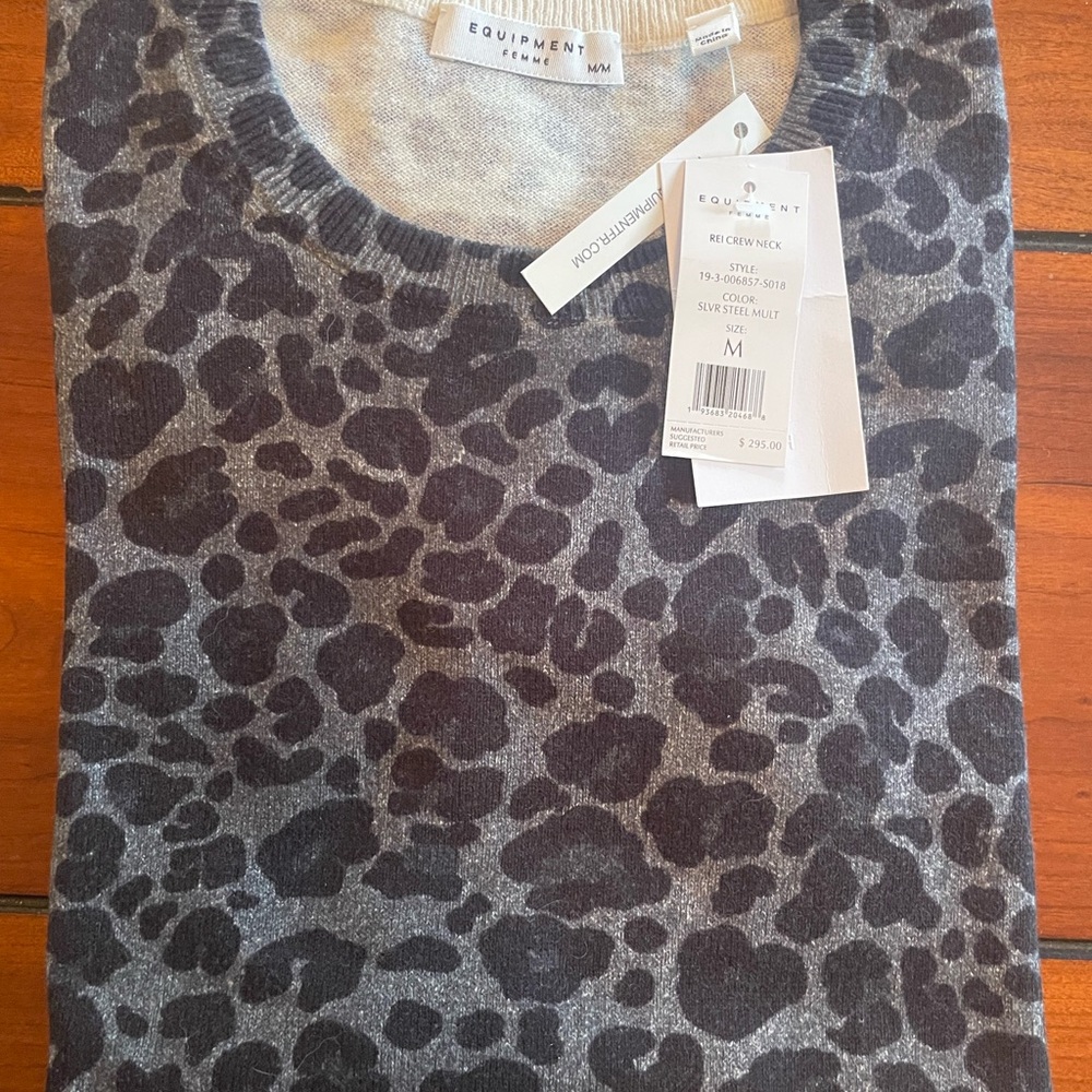 NWT Equipment Gray Leopard Print Sweater